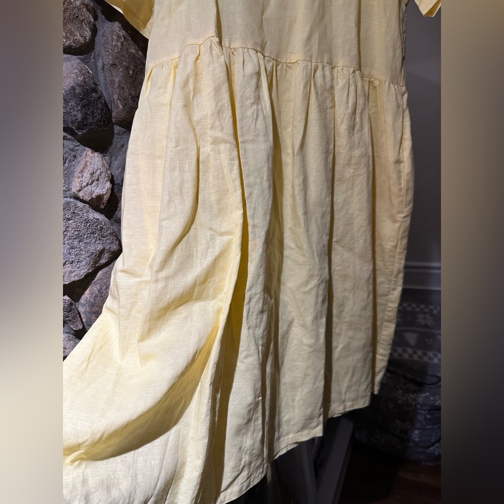 Vintage Handmade Linen Cotton Blend Midi Dress butter Yellow Cottagecore Size L - Picture 10 of 14